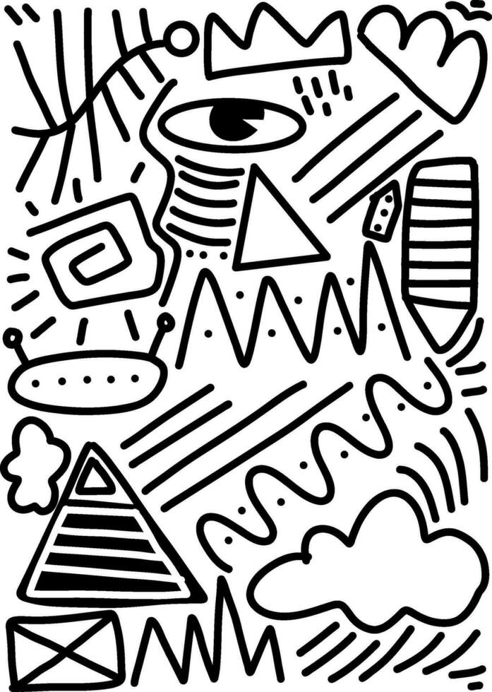 doodle art black and white hand drawn vector