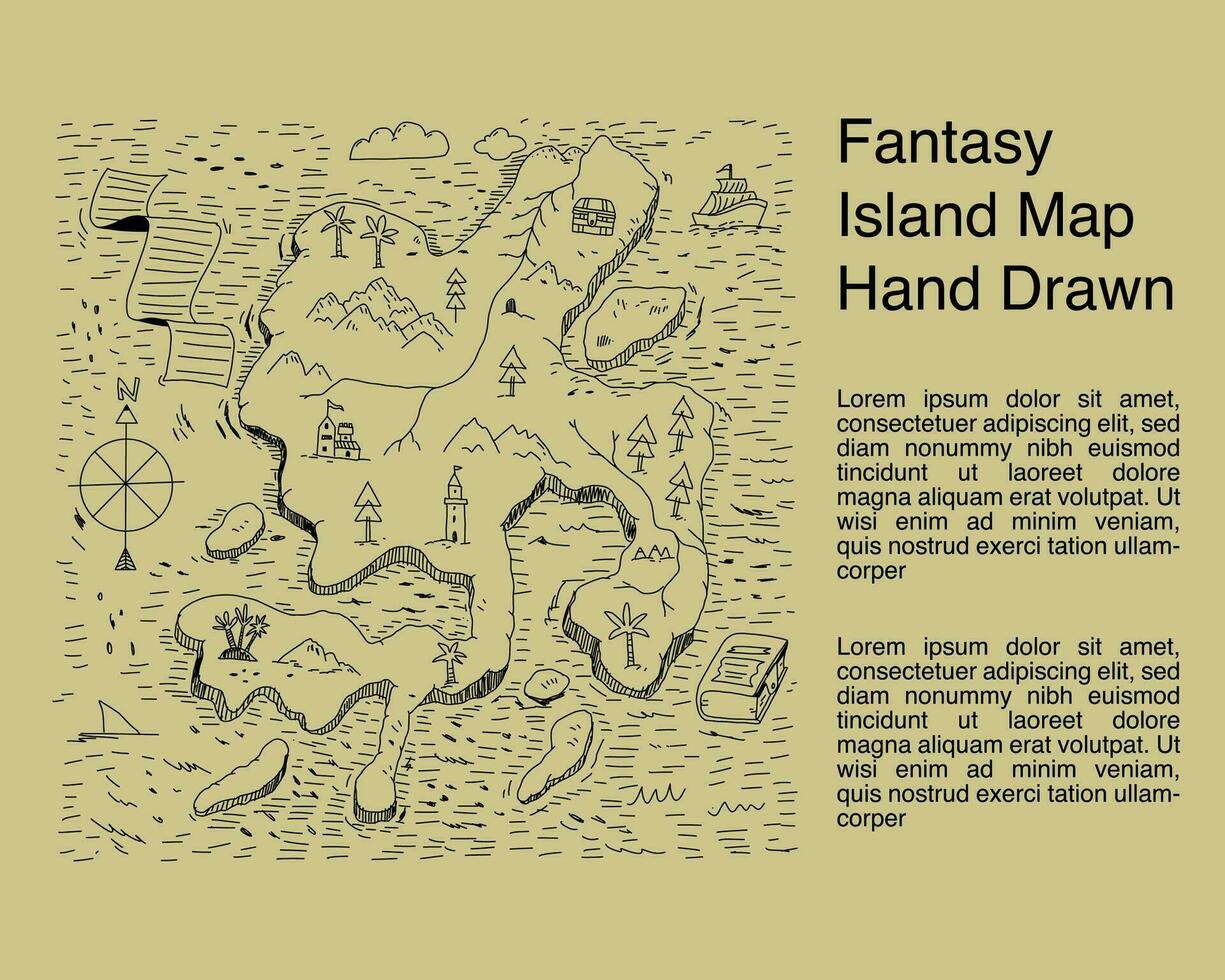 fantasía isla mapa mano dibujado ilustración vector