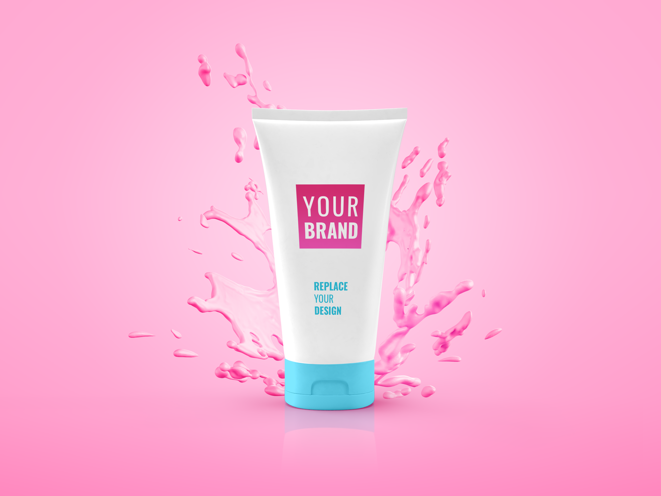 Cream cosmetic tube mockup with splash element advertising psd