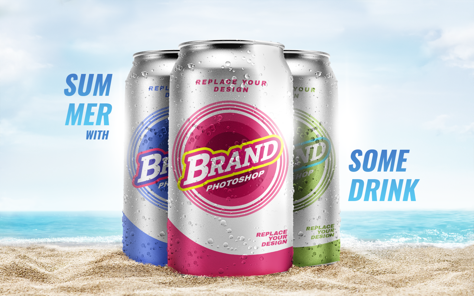 Can soda beach summer advertising mockup psd