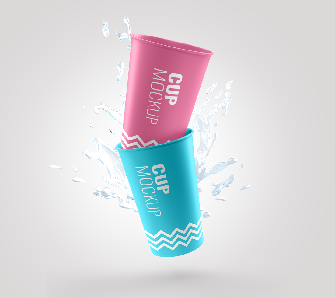 Paper cup drinking water splash mockup psd