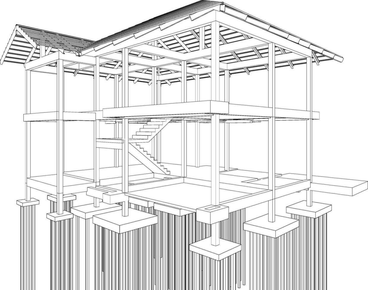 3D illustration of building structure vector