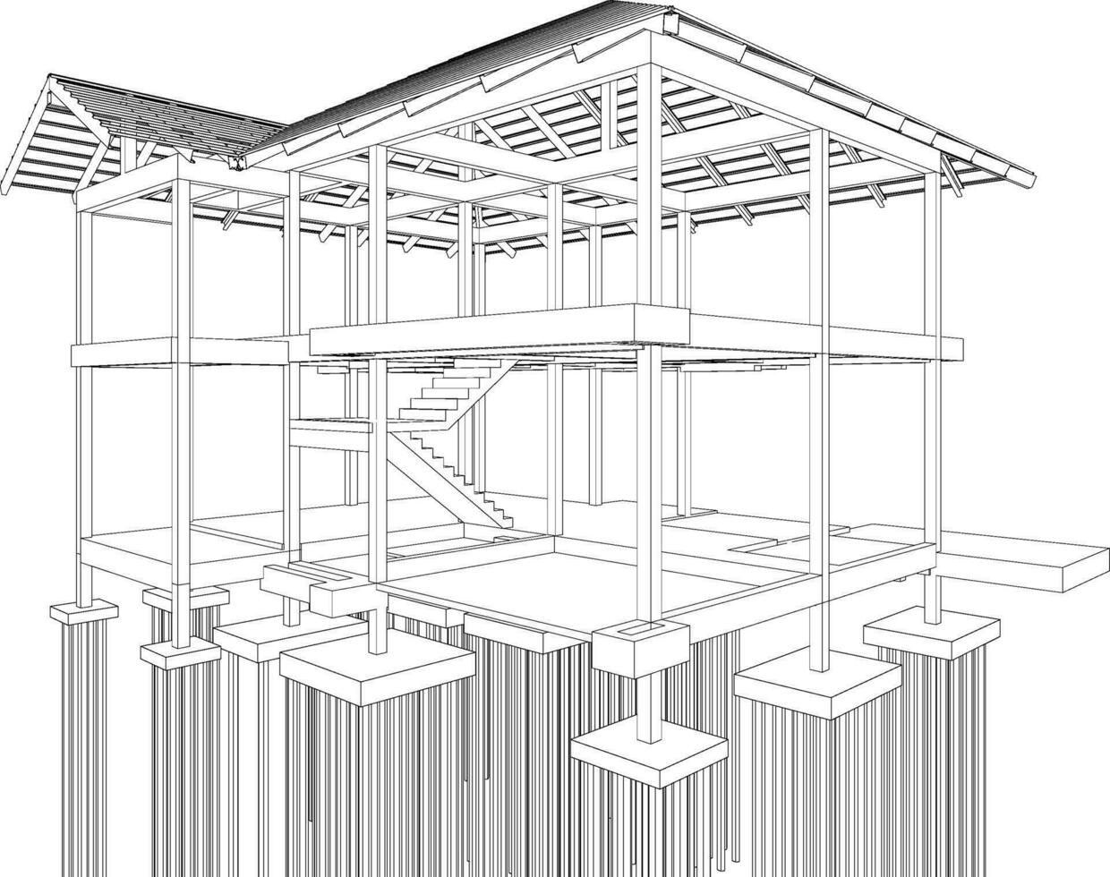 3D illustration of building structure vector