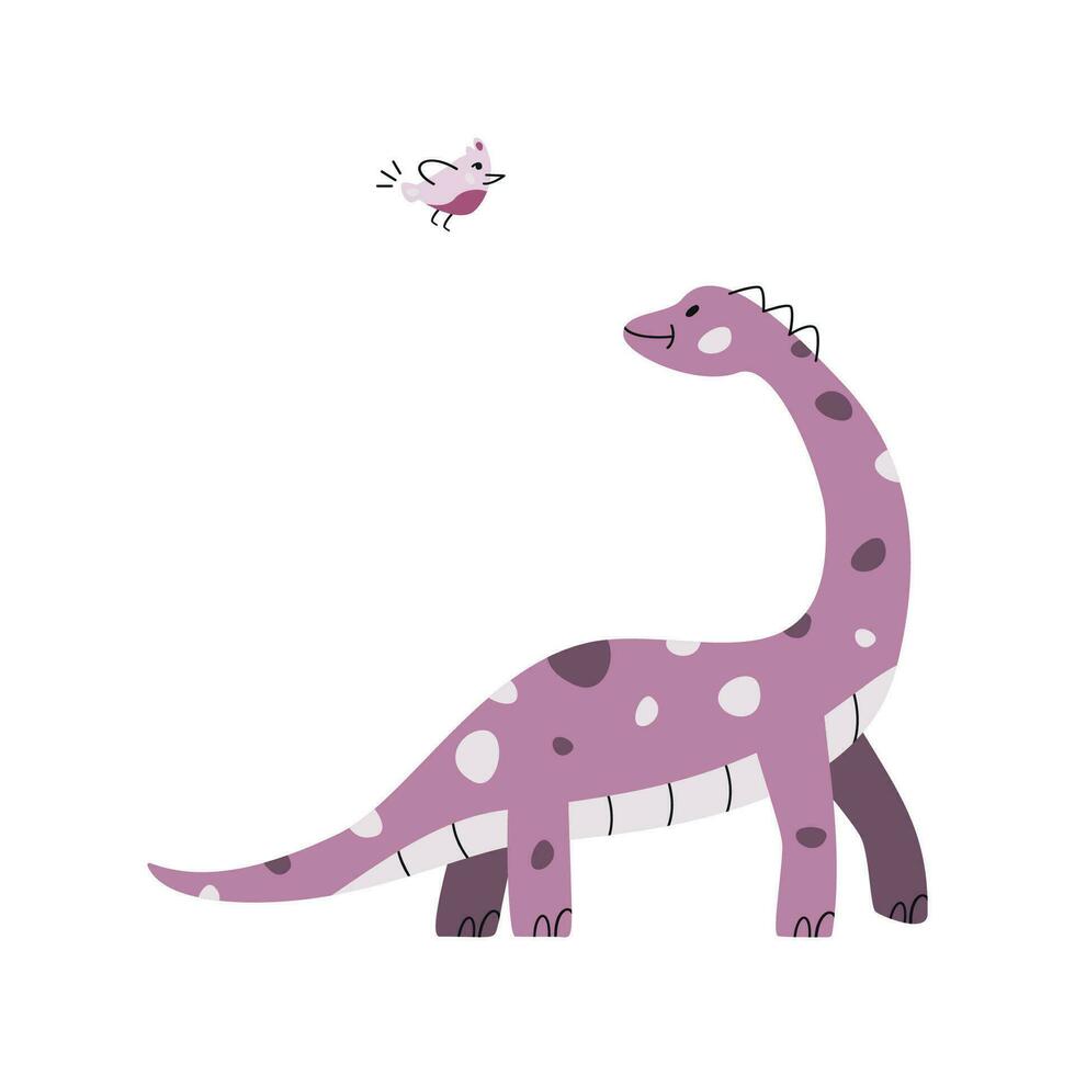 Flat hand drawn vector illustration of brachiosaurus dinosaur