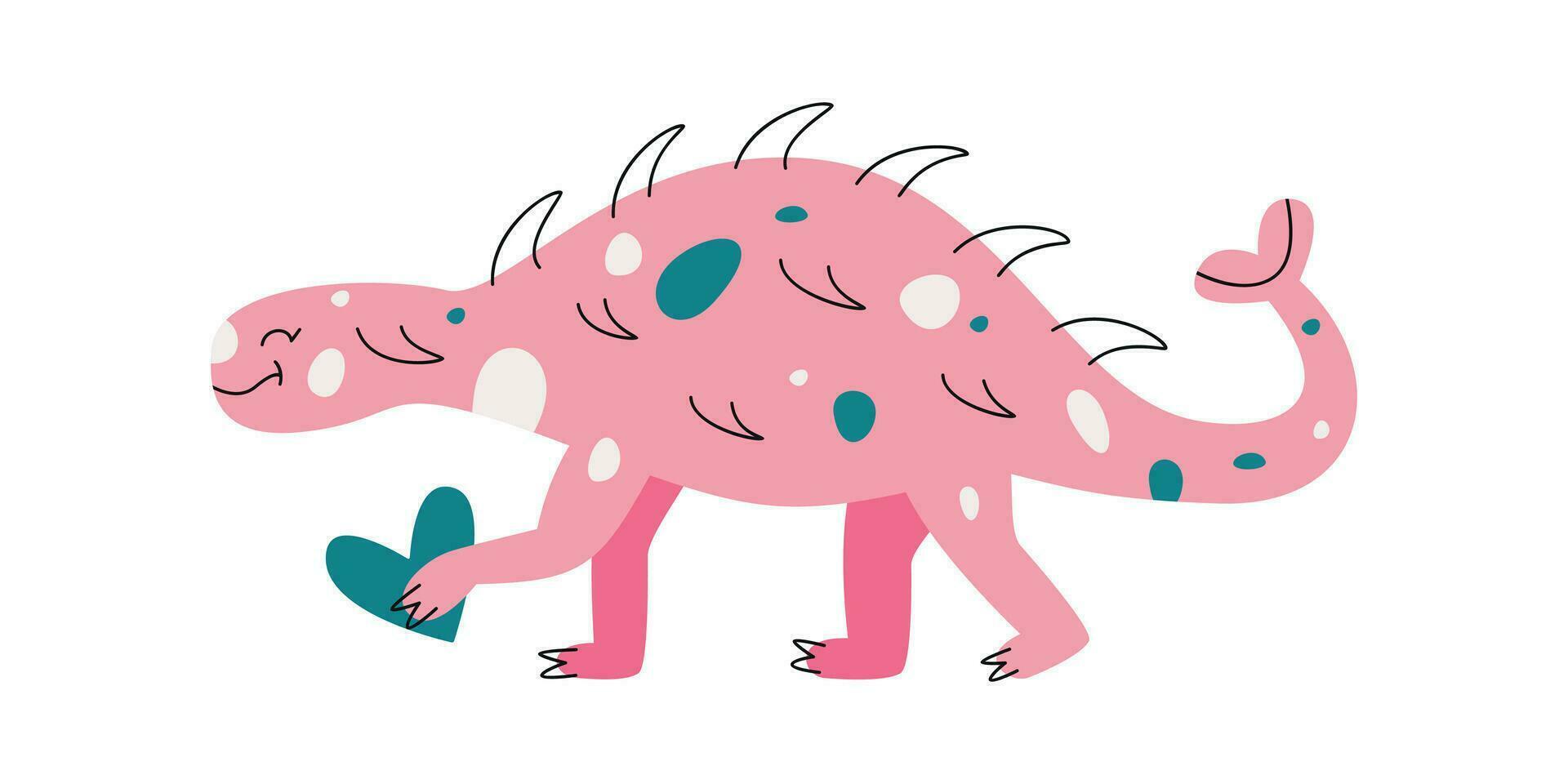 Flat hand drawn vector illustration of ankylosaurus dinosaur