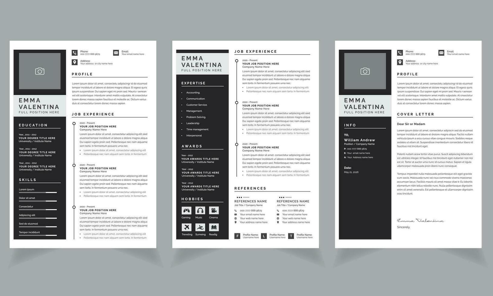 Modern Resume Layout with  and Cover Letter Layout Set Element vector
