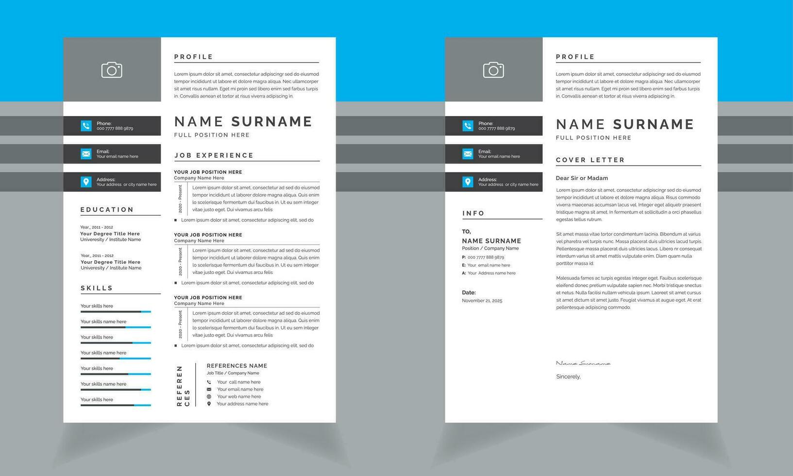 Classic Resume and Cover Letter Design Set Layout Template vector