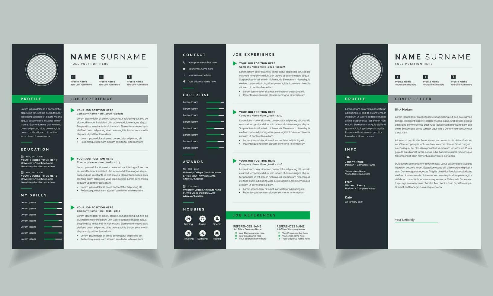 Executive Resume CV Design and Cover Letter Layout vector