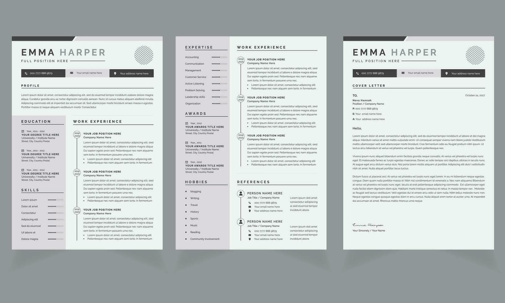 Resume and Cover Letter Layout with Grey Sidebar vector