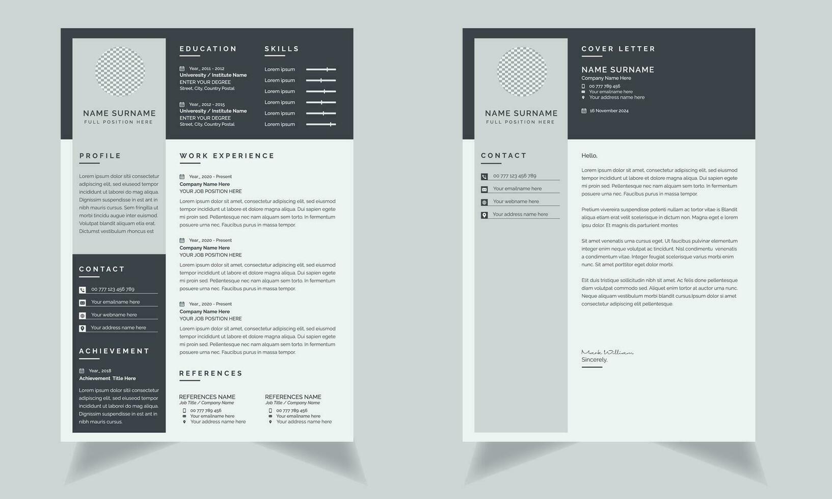 Creative Cv Template and Cover Letter Vector Design Set