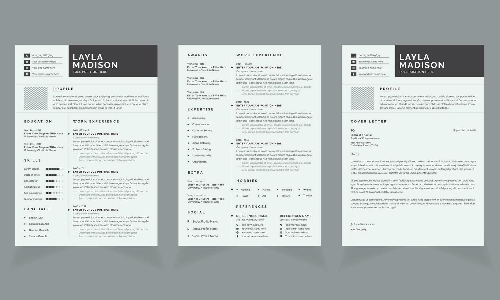 Gray Resume Layout and Cover Letter with Cv Templates vector