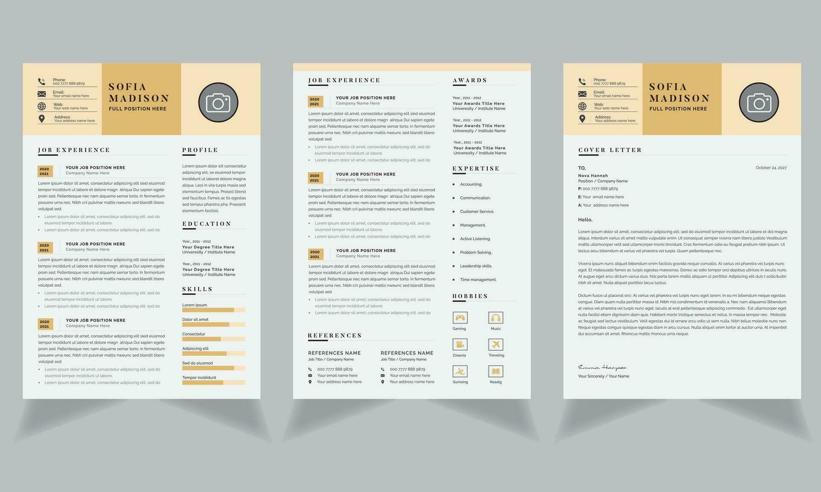 Yellow Resume Template And Cover Letter Layout vector