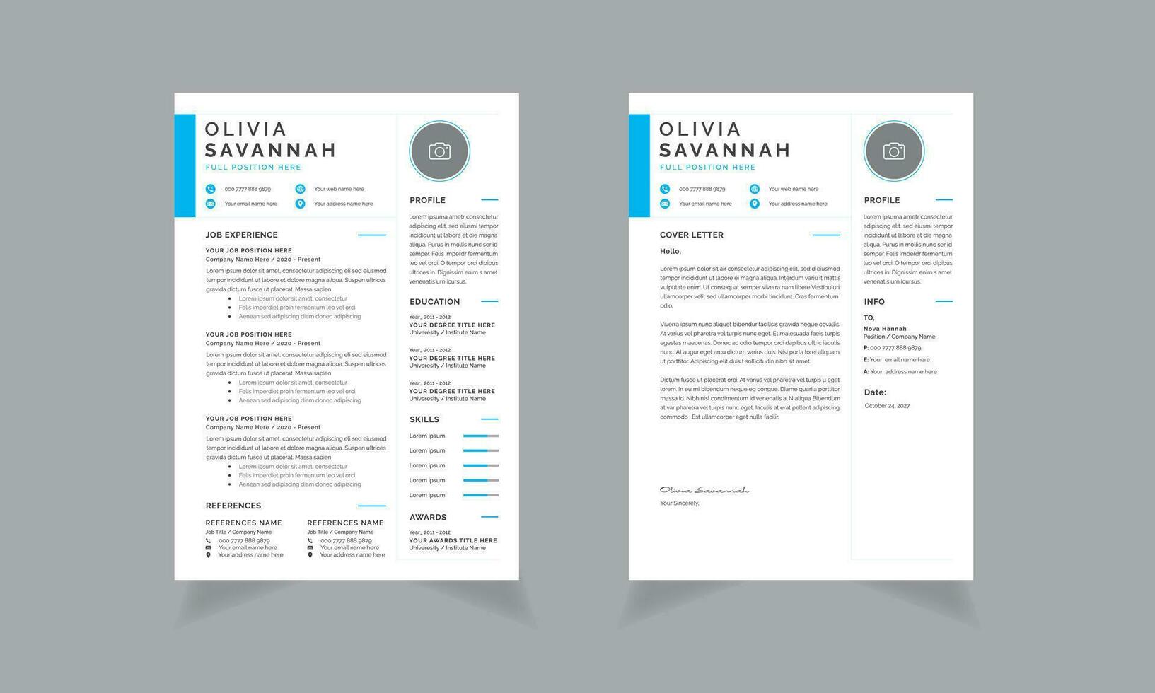 Marketing Person CV Set Design Template Resume Layout vector