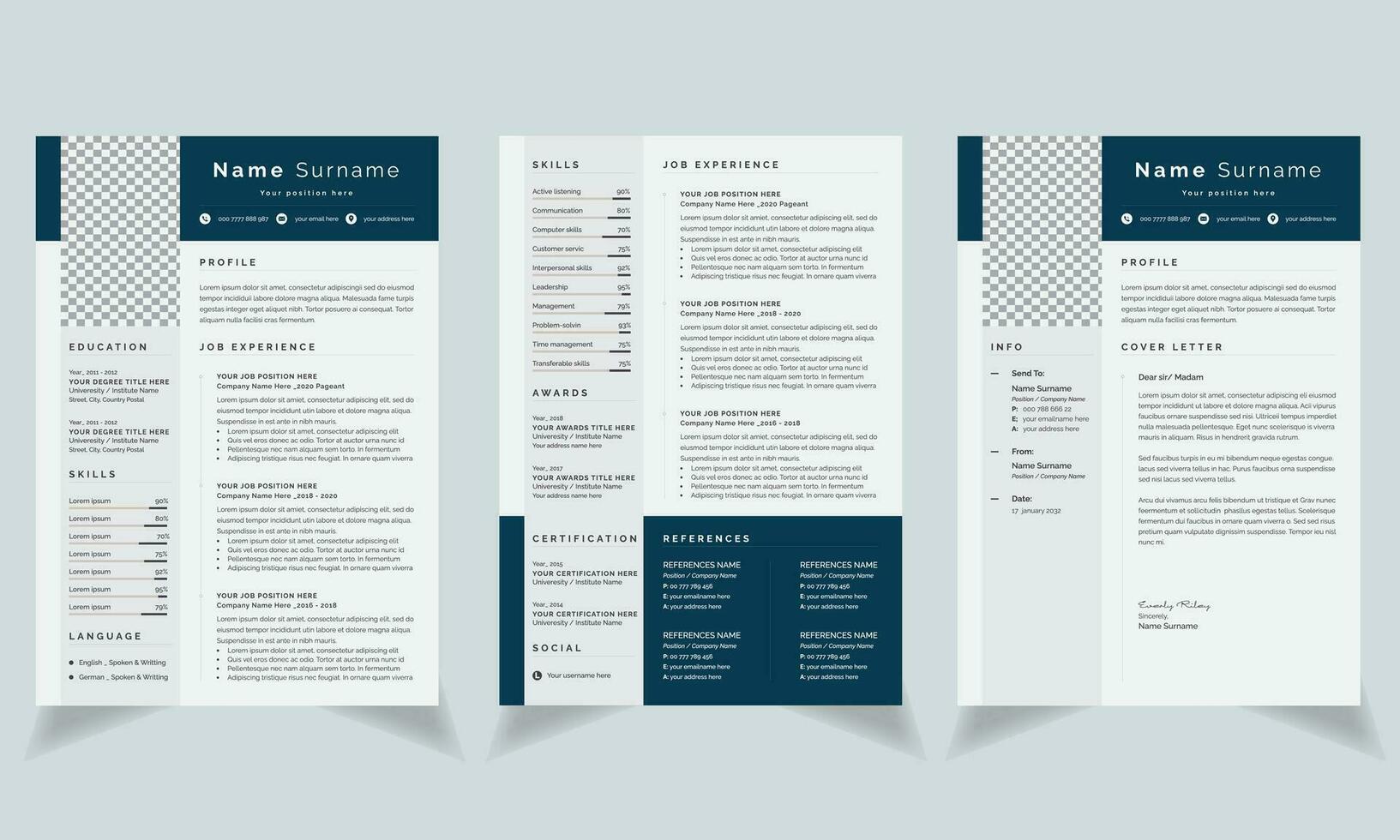 Professional Curriculum Vitae Layout vector
