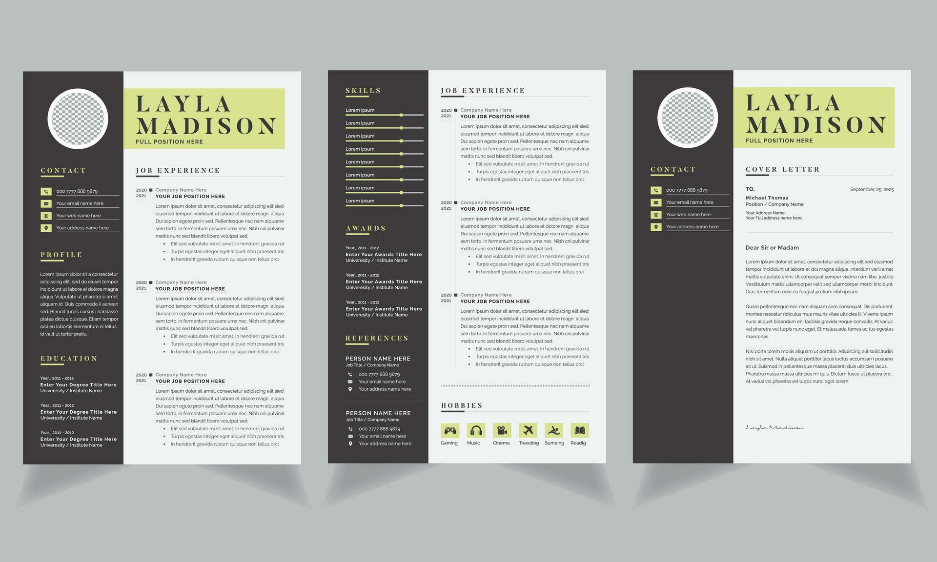 Professional Resume and Layout Black Sidebar CV Template 26525938