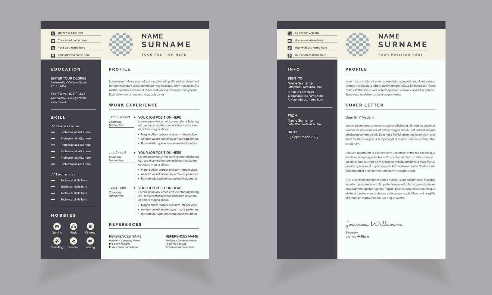 Creative Resume Template and CV Design and Cover Letter  Layout vector