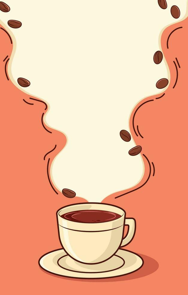 A Cup of Coffee with Smoke Space and Beans vector