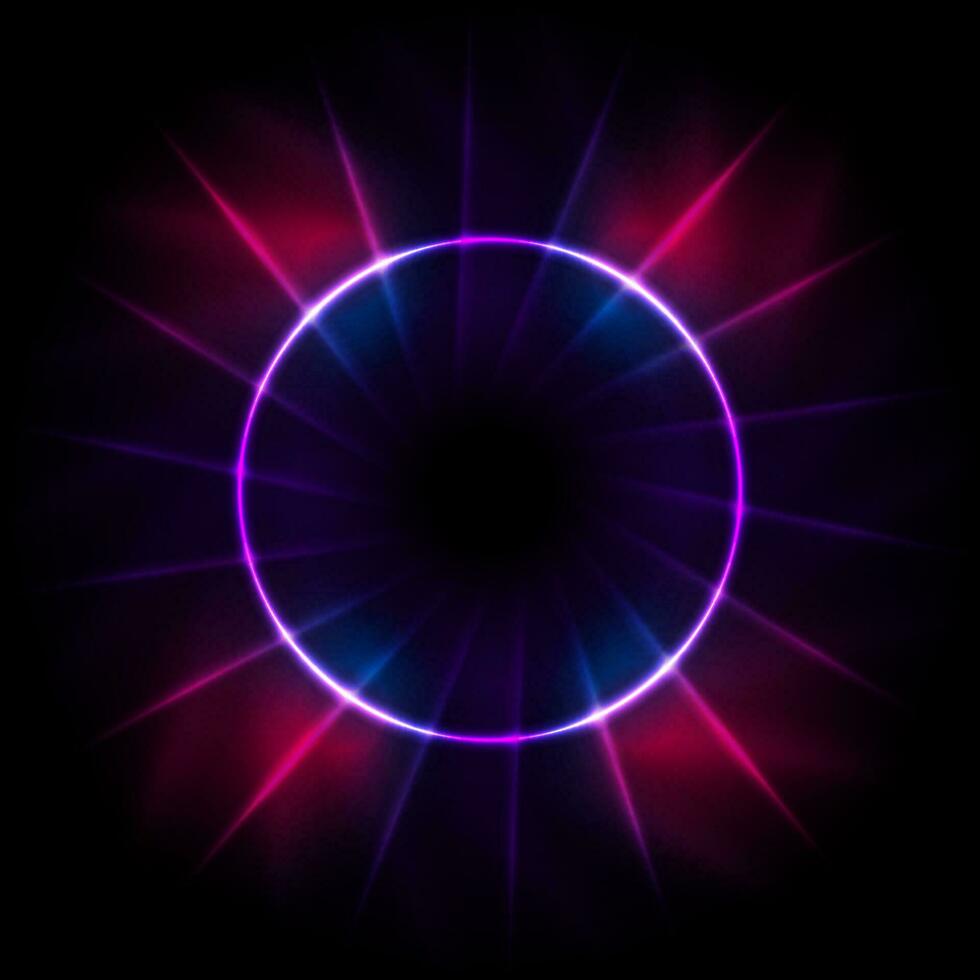 Blue purple neon laser rays and circle vector background