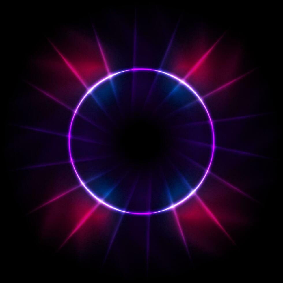 Blue purple neon laser rays and circle vector background
