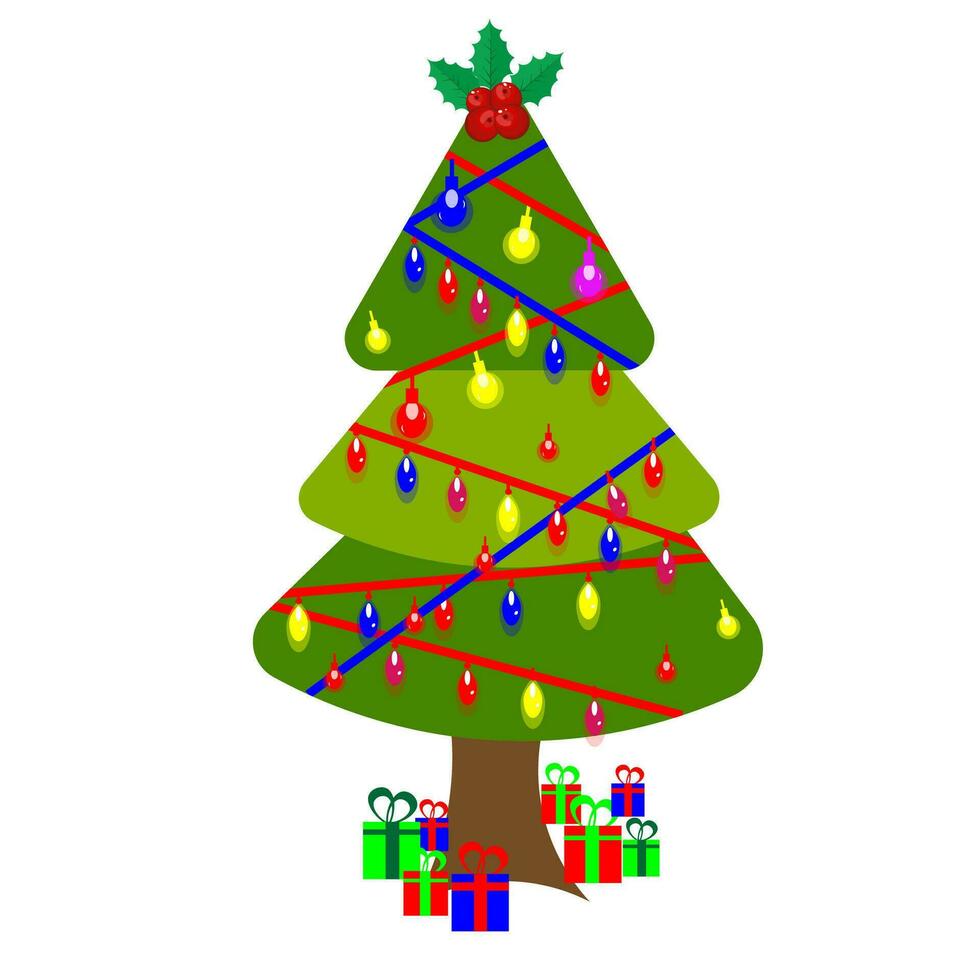 Navidad árbol con regalo caja y ligero clipartvector vector