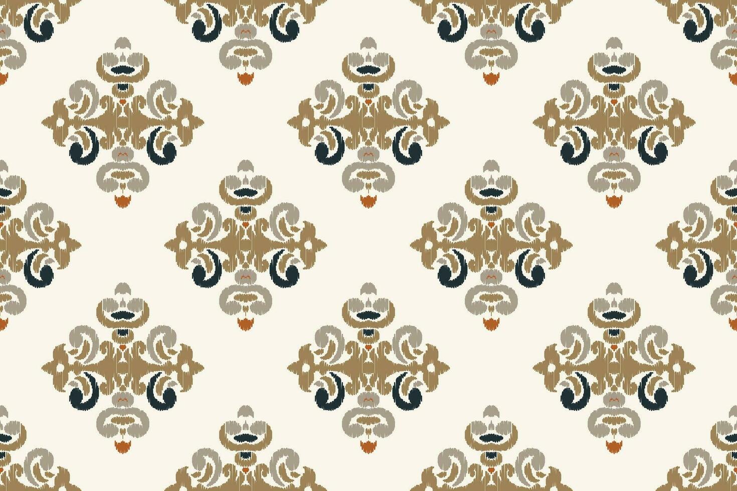 Ikat Damask Paisley Embroidery Background. Ikat Flower Geometric Ethnic Oriental Pattern traditional.aztec Style Abstract Vector illustration.design for Texture,fabric,clothing,wrapping,sarong.