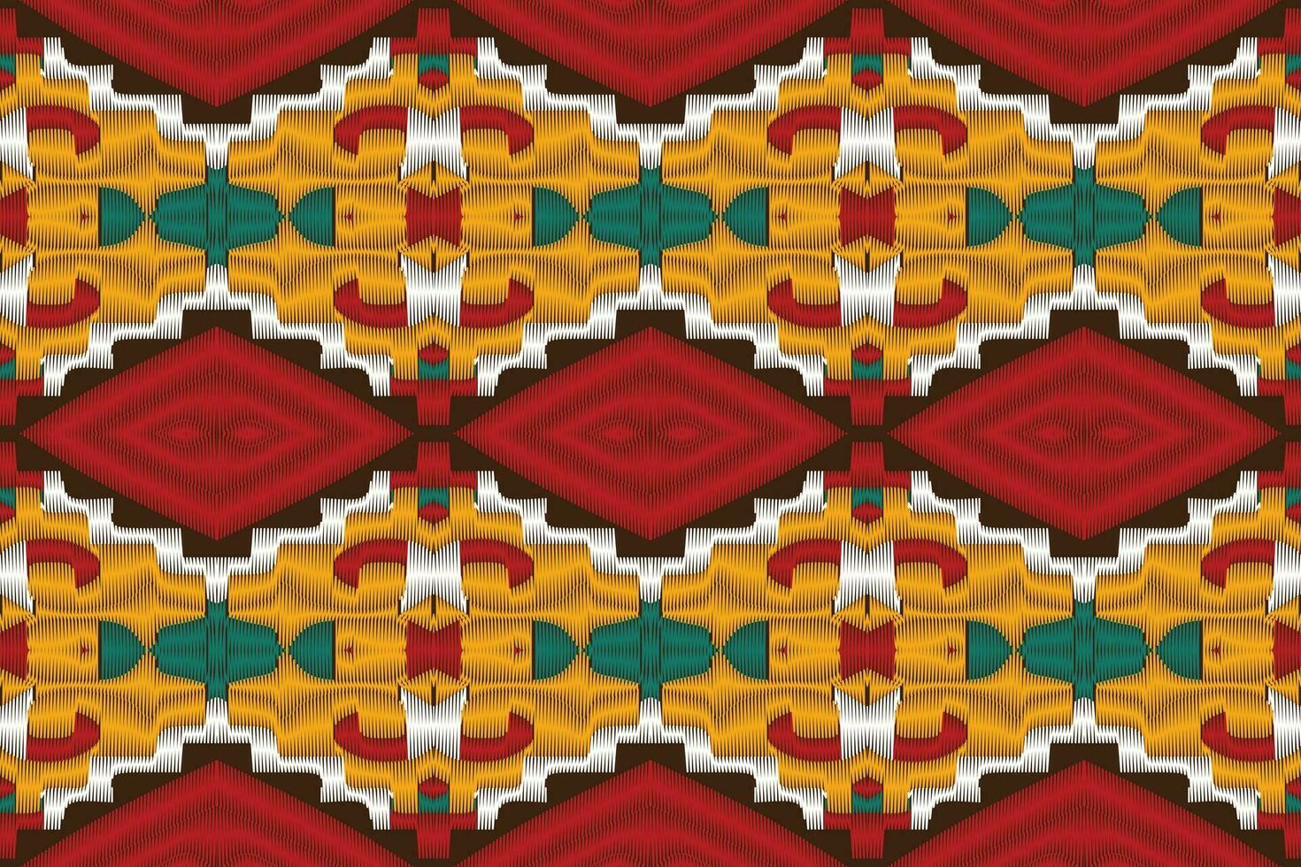 Ikat Damask Paisley Embroidery Background. Ikat Seamless Pattern Geometric Ethnic Oriental Pattern traditional.aztec Style Abstract Vector design for Texture,fabric,clothing,wrapping,sarong.