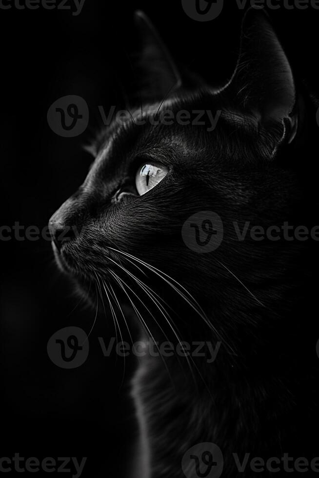 black cat portrait created using Generative AI photo