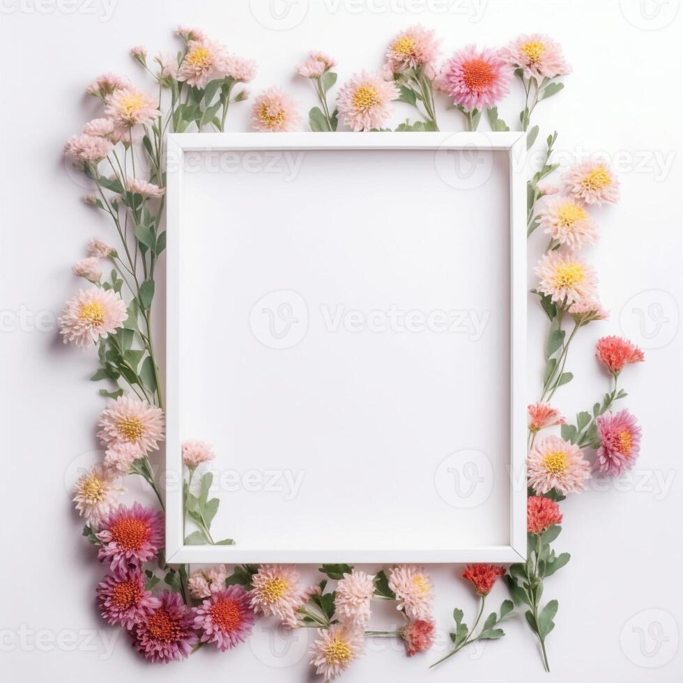 framework for photo or congratulation with flowers created using