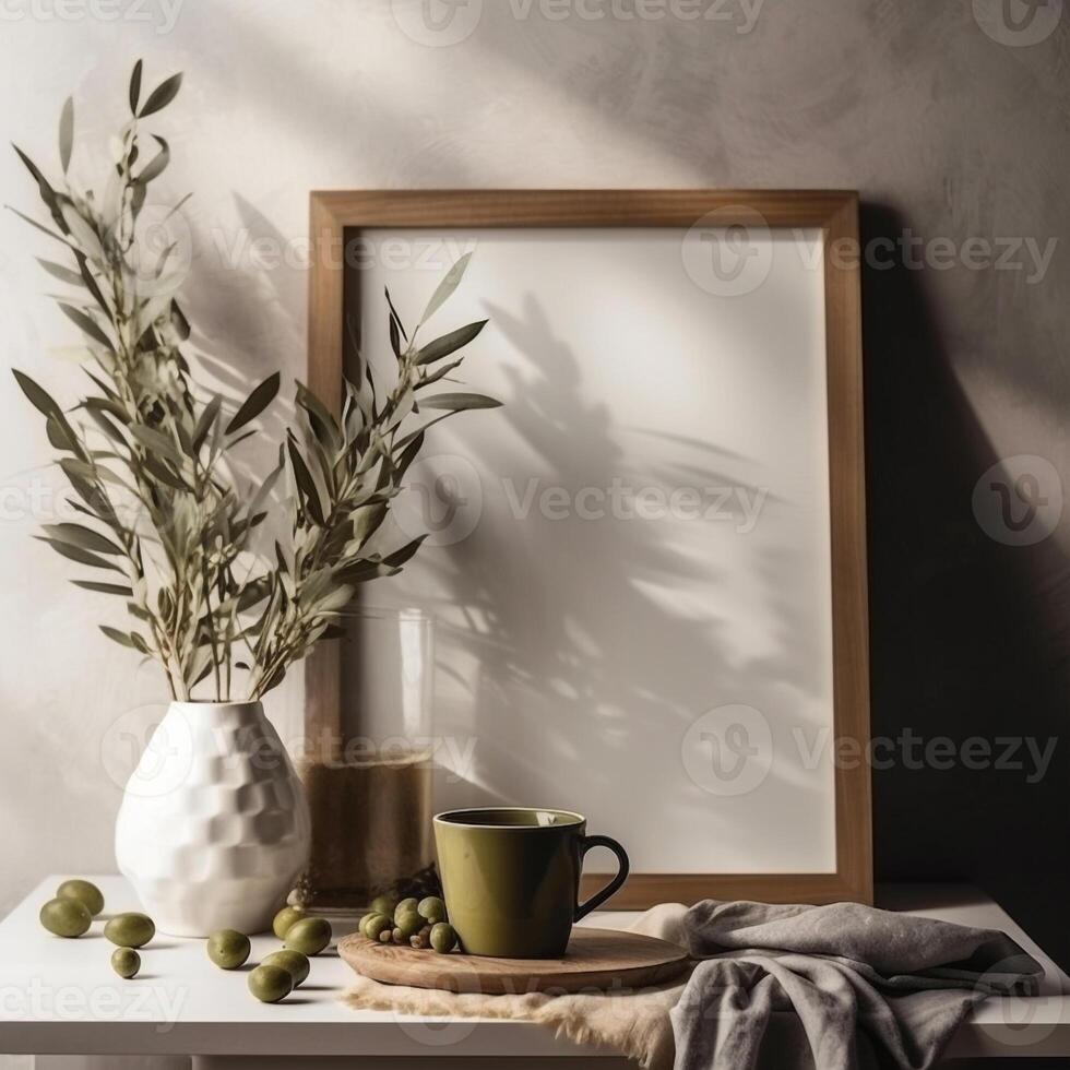 cup of tea with flowers and photo frame created using