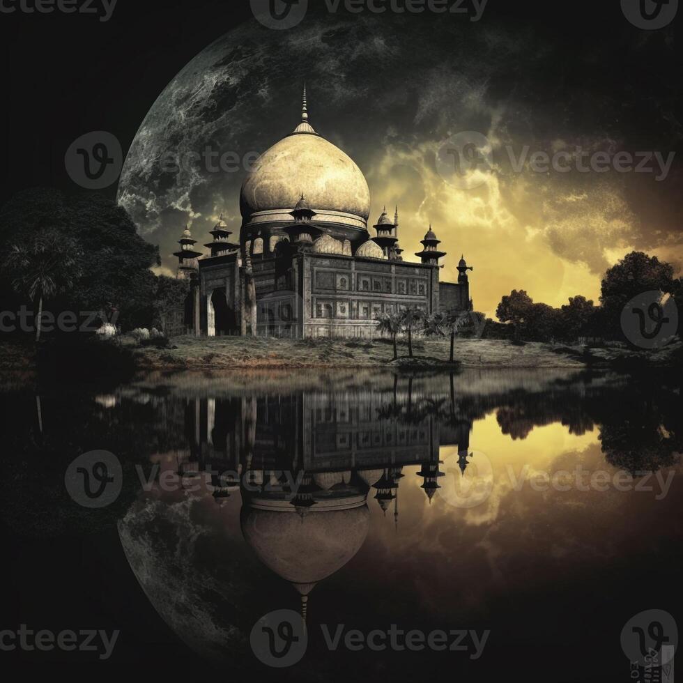 taj mahal at sunset created using Generative AI photo