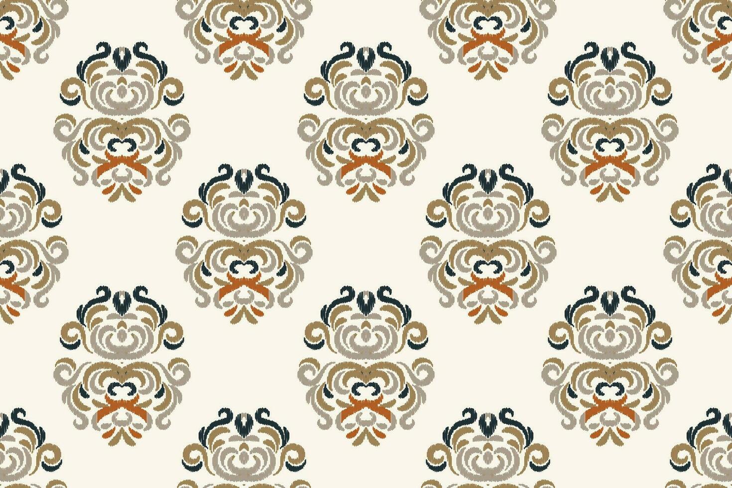 Ikat Damask Paisley Embroidery Background. Ikat Frame Geometric Ethnic Oriental Pattern traditional.aztec Style Abstract Vector illustration.design for Texture,fabric,clothing,wrapping,sarong.
