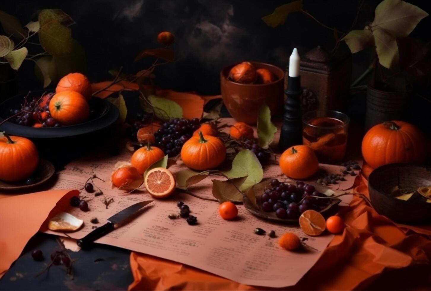 halloween still life with pumpkin created using photo