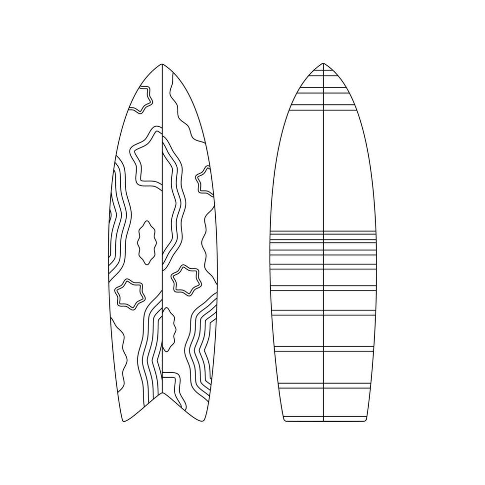 tablas de surf playa conjunto para verano excursiones. vacaciones accesorios para mar vacaciones línea Arte. vector