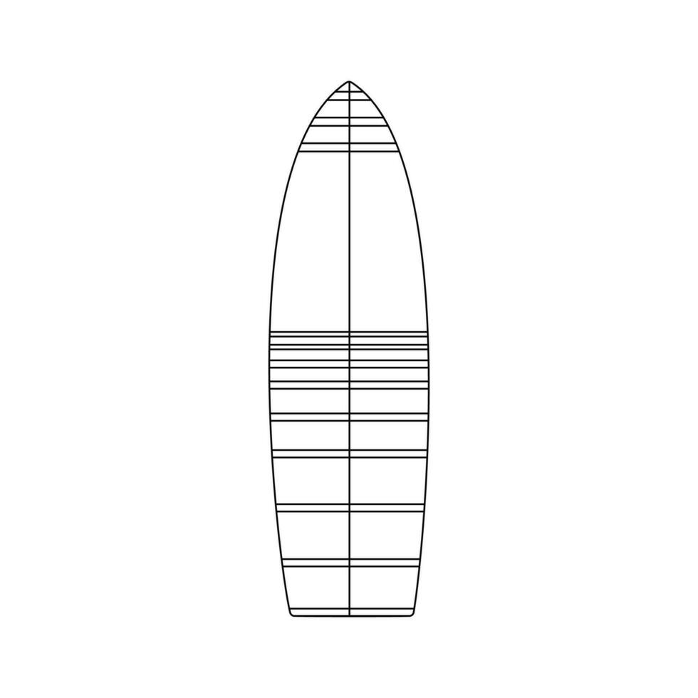 Surfboard. Beach set for summer trips. Vacation accessories for sea vacations. Line art. vector