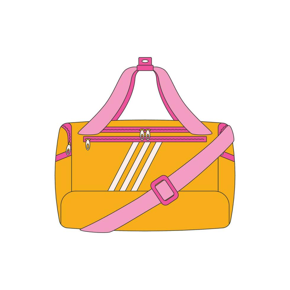 Carryall, bag. Various Sport equipment. Fitness inventory, gym accessories. Workout stuff bundle. vector