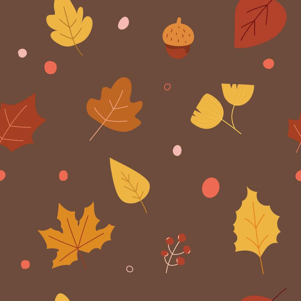 Autumn leaves in seamless pattern vector