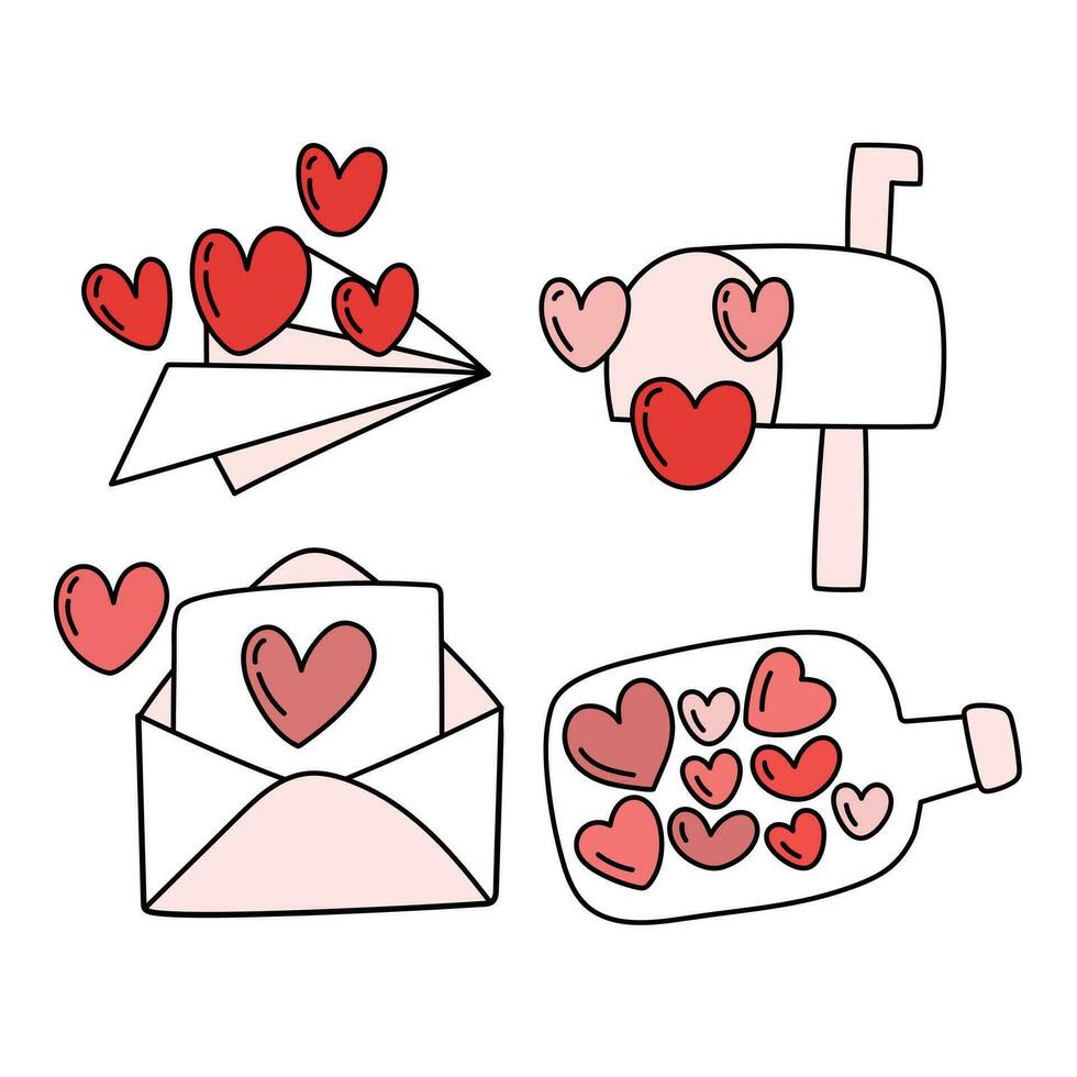 Heart elements for decorating greeting cards. Cute heart icon with envelope and mailbox. vector