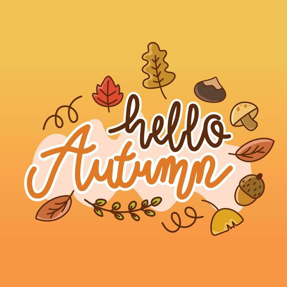 Hola otoño saludo con otoño hojas elementos. vector