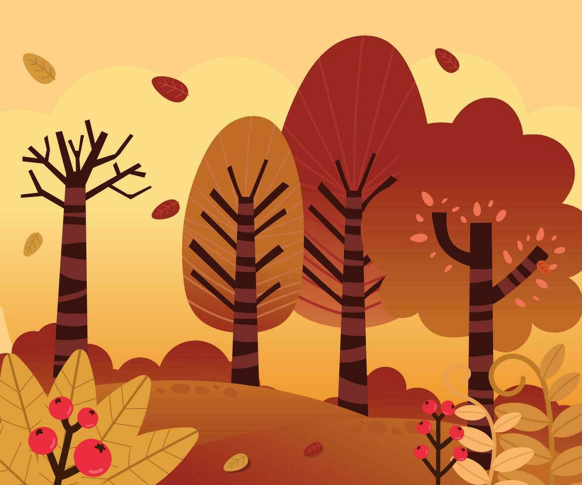 Autumn forest background. Greeting card with autumn theme. vector
