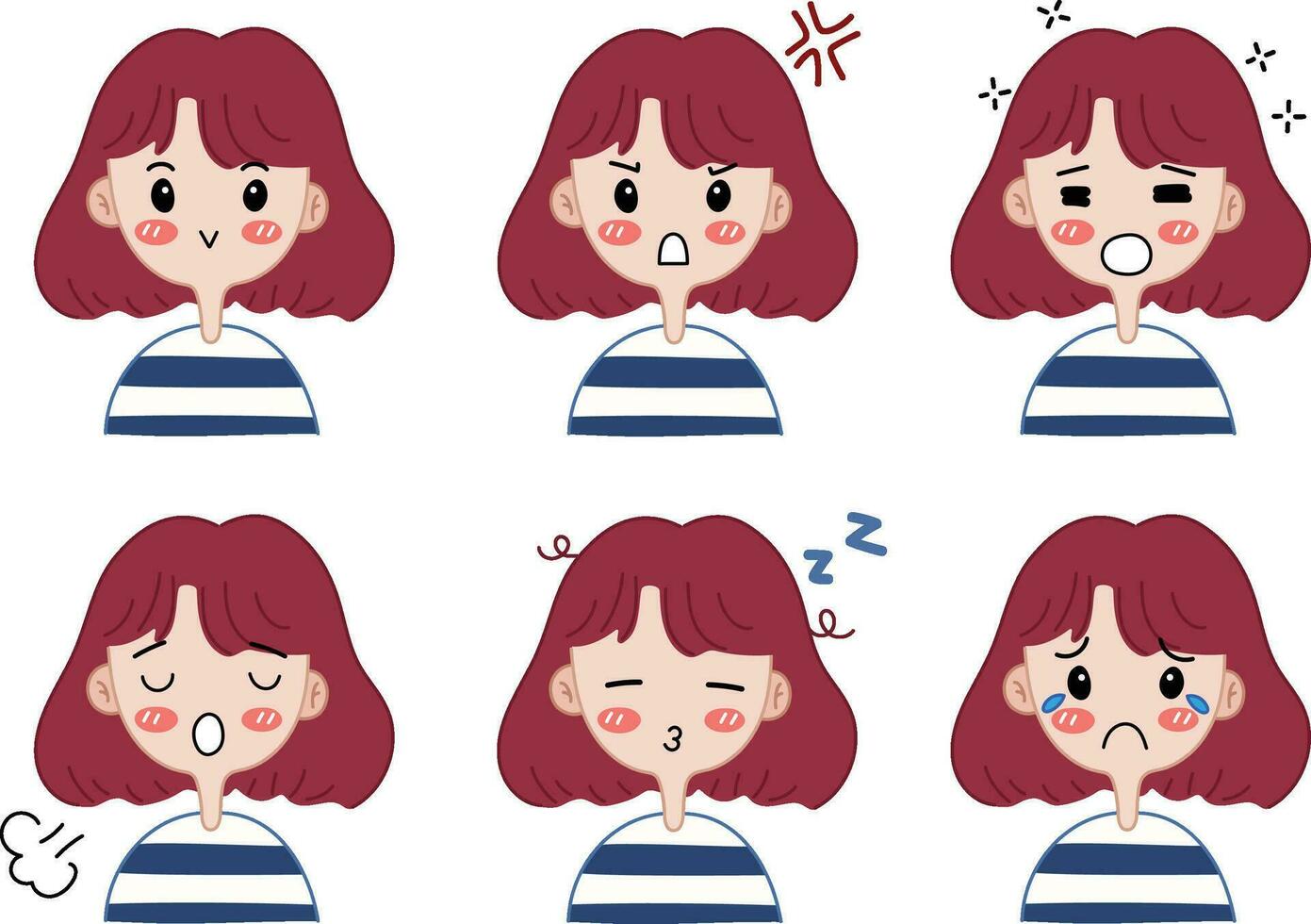 Set of cartoon avatars in various emotions. vector