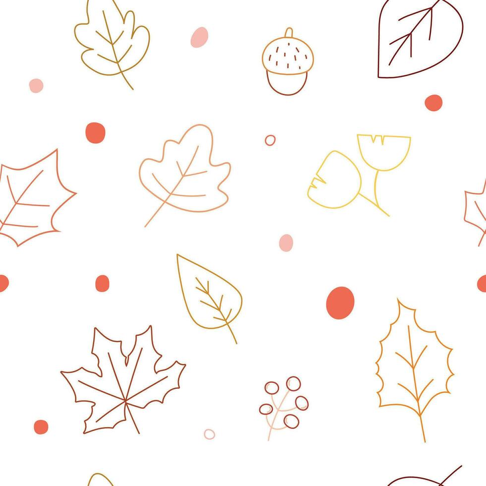 vector of autumn leaves  line drawing in seamless pattern