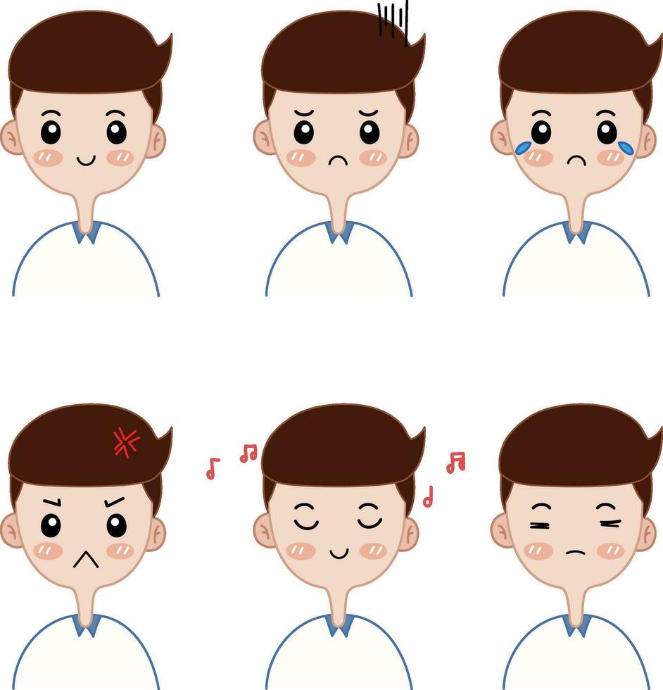 Set of cartoon avatars in various emotions. vector