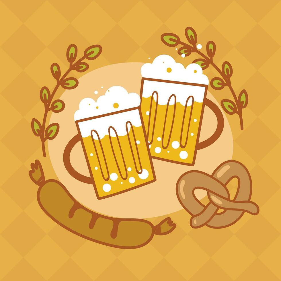 Beer festival Element with sausage and pretzel. vector
