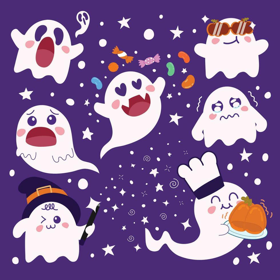 Cute doodle Halloween Ghost for Decorative vector