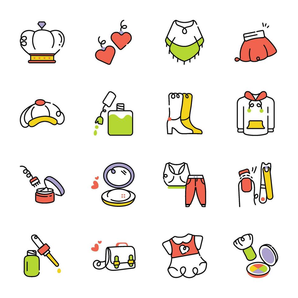 Bundle of Fashion Elements Hand Drawn Icons vector