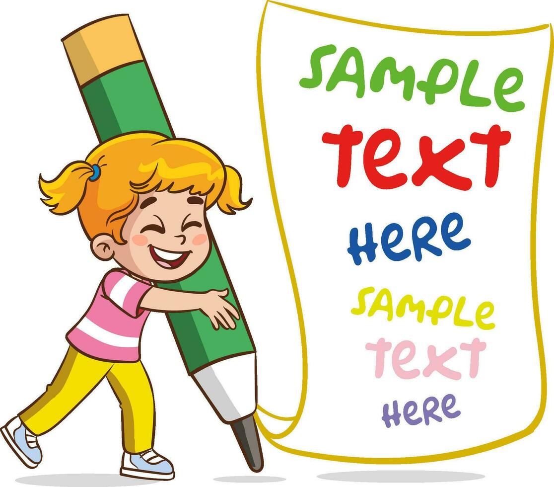 Vector Illustration of a Little kids Holding a Pencil and Text Space.Children draw scribbles on the floor and wall with colored crayons.