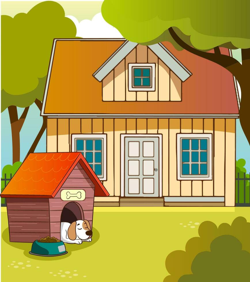 house garden doghouse cartoon vector