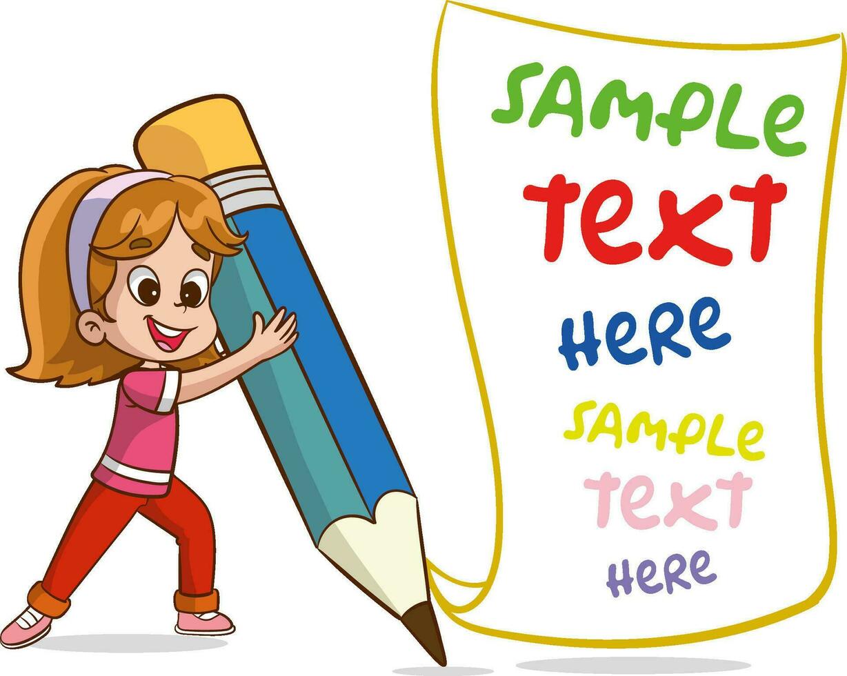 Vector Illustration of a Little kids Holding a Pencil and Text Space.Children draw scribbles on the floor and wall with colored crayons.