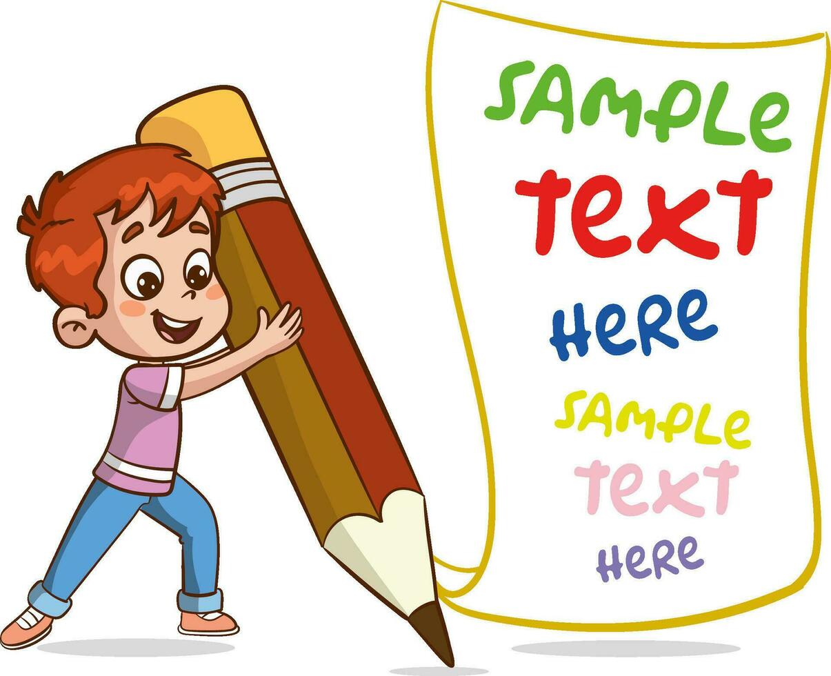 Vector Illustration of a Little kids Holding a Pencil and Text Space.Children draw scribbles on the floor and wall with colored crayons.