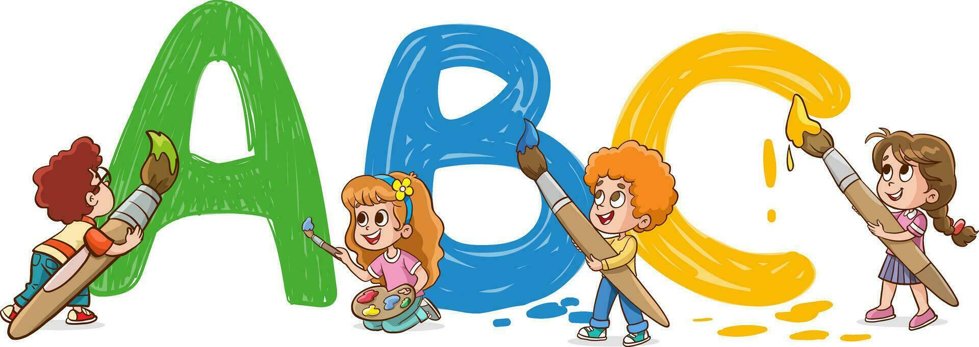 Kids painting and drawings on the wall alphabet vector